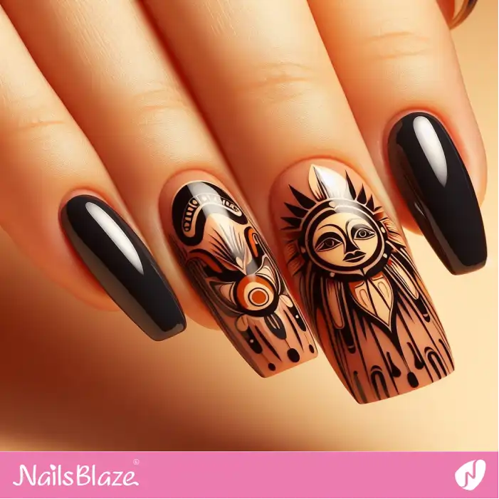 Sun with Face Nail Design | Tribal - NB1839